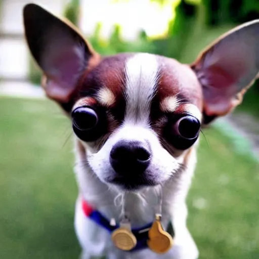 Image similar to chihuahua winning the “ biggest eyes in the world ” medal