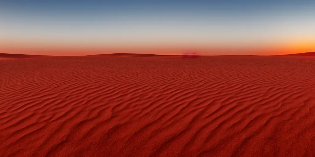 Prompt: egyptian red sand desert, beautiful, dawn, photorealistic, panoramic shot, 4 k