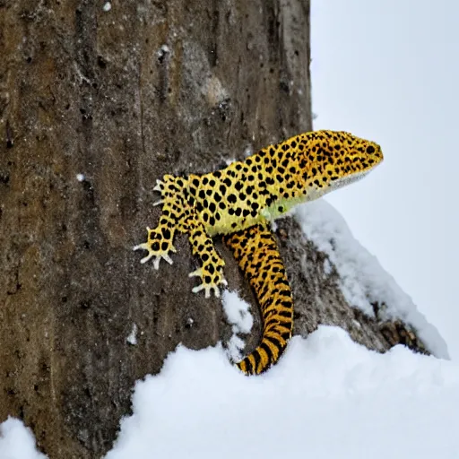 Prompt: leopard gecko in the snow