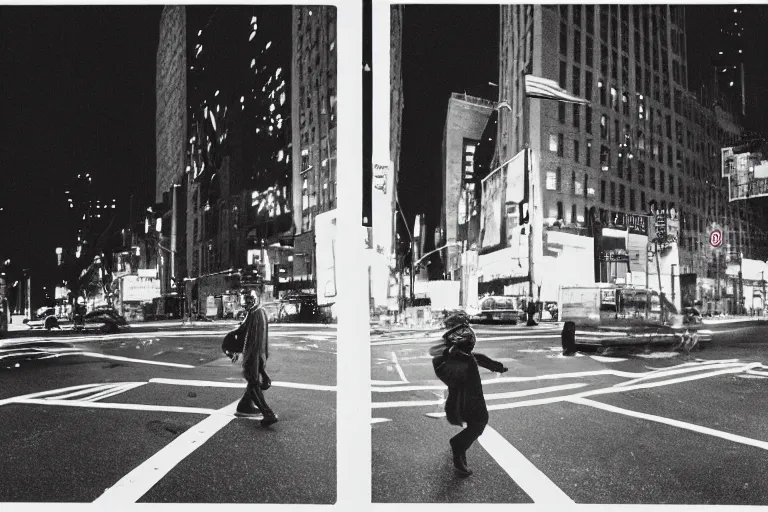 Image similar to photo of chewbacca crossing a street in nyc at night, cinestill 8 0 0 t, 8 5 mm f / 1. 8