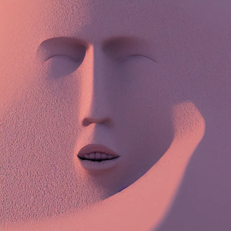 Image similar to octane render portrait by wayne barlow and carlo crivelli and glenn fabry, a beautiful symmetrical human face face inside of a gigantic huge colorful sand dune, inside a giant beautiful dessert at goldenhour, light beams, cinema 4 d, ray traced lighting, very short depth of field, bokeh