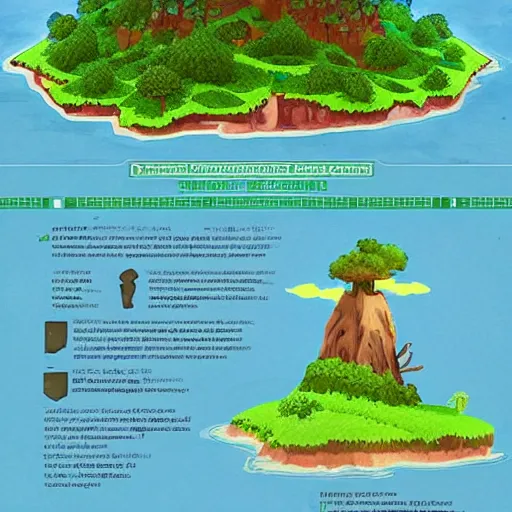 Image similar to a forest island world, Infographic and Marginalia, Artstation, epic