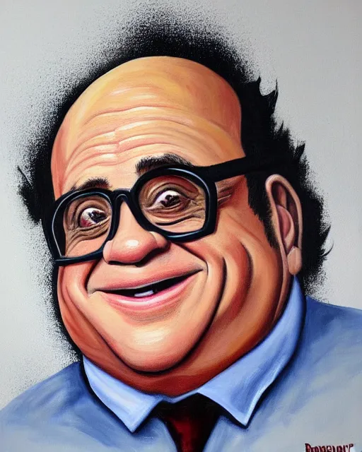 Image similar to painting portrait of danny devito as a rum ham, cartoon, warm lighting, danny devito has a rum ham body, danny devito's face on a rum ham. movie poster, trending on art station