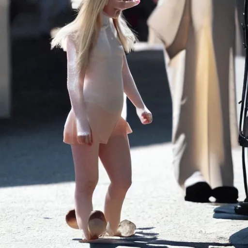 Prompt: Elle Fanning with dwarfism