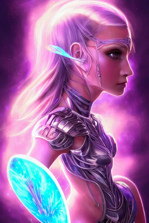 Image similar to a photographic portrait of an attractive young girl, partially clothed in ethereal battle armor, surrounded by colorful transparent plasma, emitting psychic powers, beautiful bone structure, perfectly proportioned face, perfect eyes, intricate, elegant, highly detailed, hyper detailed, trending on tumblr, by artgerm, by loish, fantasy scene, fantasy aesthetic, trending on Artstation