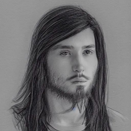 Image similar to professional pencil sketch of a young adult man with slightly long hair wearing a black flannel shirt and dark sweatpants, high quality, HD, 8K, highly detailed, award-winning