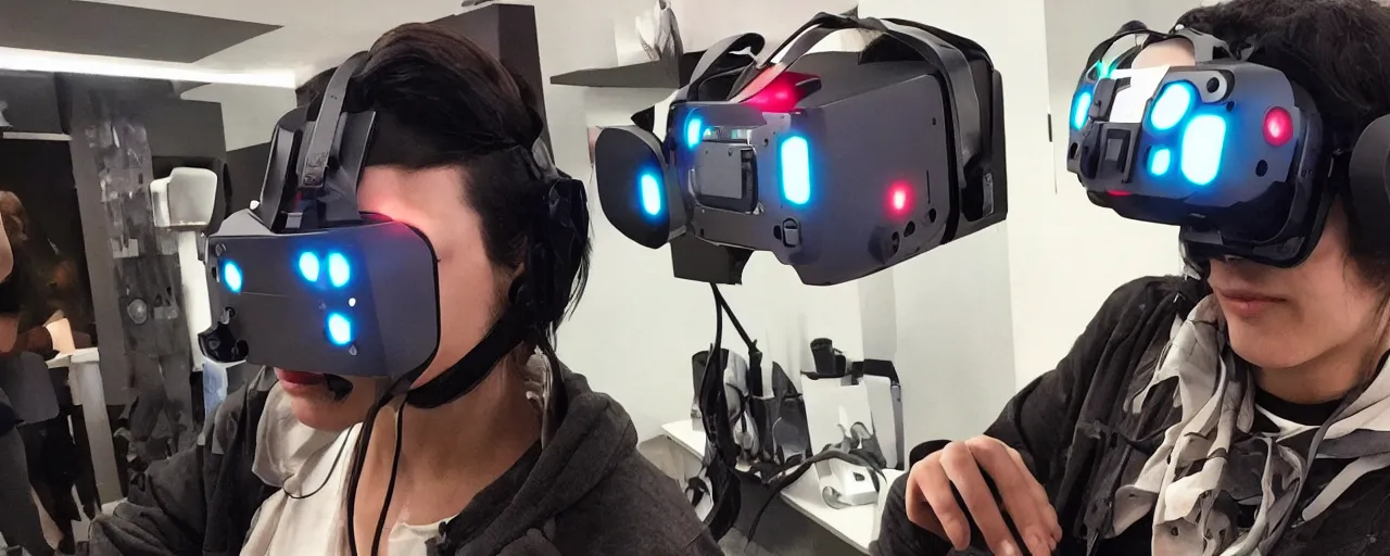 Image similar to advanced complex cyberpunk VR headset