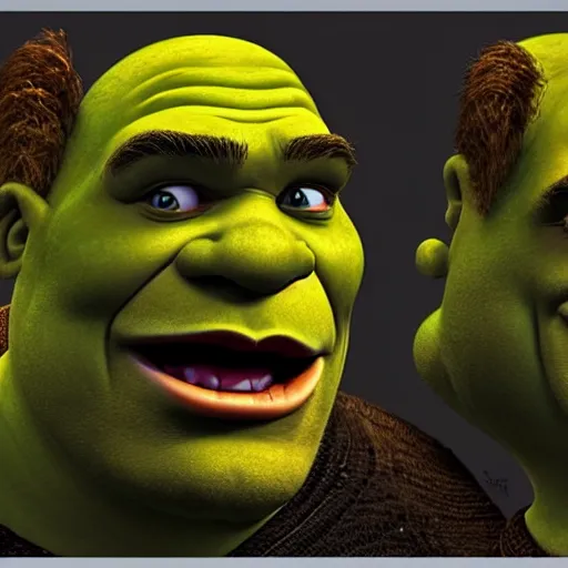 Image similar to shrek is batman, concept art by jason a. engle, featured on zbrush central, photorealism, zbrush, lovecraftian, hard surface modeling