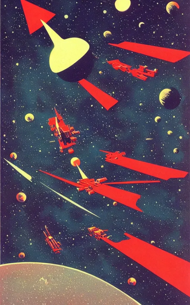 Image similar to space fantasy. bauhaus art. retro comicbook art. dean ellis.