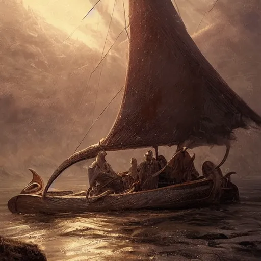 Image similar to a portrait painting of a viking ship, digital painting, hyper realistic, nordic mythology, full of details, in the style if greg rutkowski,