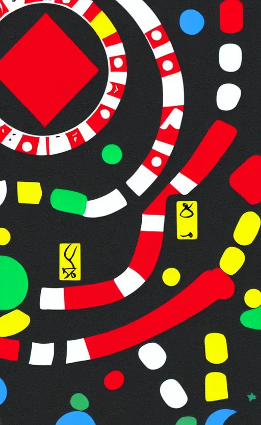 Prompt: poker card style, simple, modern look, colorful, red ribbon symbol in center, pines symbols, maintain aspect ratio, turchese and yellow and red and black, vivid contrasts, for junior, smart design, backed on kickstarter, realistic shapes