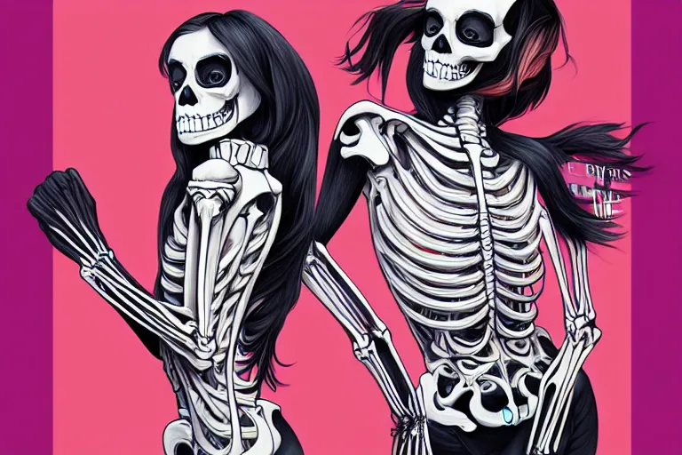 Prompt: skeleton fashion show, catwalk, tristan eaton, victo ngai, artgerm, rhads, ross draws