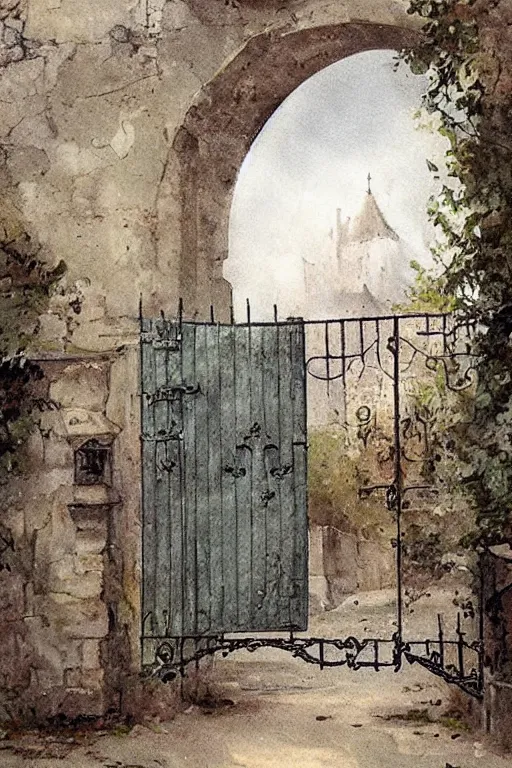 Image similar to 1950s castle gate . muted colors. by Jean-Baptiste Monge