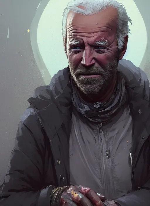 Image similar to Highly detailed portrait of homeless and beaten up Joe Biden, in GTA V, Stephen Bliss, unreal engine, fantasy art by Greg Rutkowski, Loish, Rhads, ferdinand knab, Makoto Shinkai and Lois van baarle, ilya kuvshinov, rossdraws, Tom Bagshaw, alphonse mucha, global illumination, radiant light, detailed and intricate environment