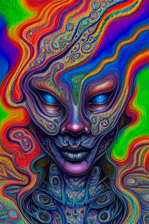 Image similar to colorful liquid smoke and clouds forming detailed faces, extremely colorful psychedelic experience, dmt, psilocybin, lsd, intricate, elegant, highly detailed, digital painting, artstation, smooth, sharp focus, illustration, art by alex grey, hana yata, beeple, josephine wall, octane render, unreal engine, 8 k