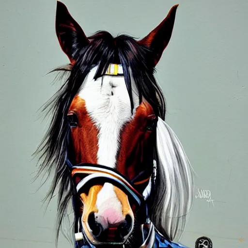 Prompt: beautiful horse by sandra chevrier, artstation, hd