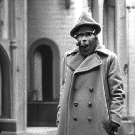 Image similar to still of Topo Gigio as spy with coat in cinematic scene