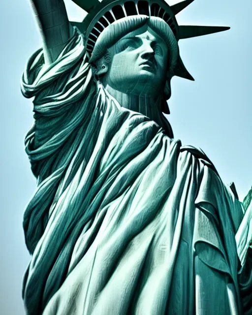 Prompt: the statue of liberty as beautiful real woman hyper realistic face, beautiful eyes, fantasy art, in the style of greg rutkowski, intricate, hyper detailed, smooth