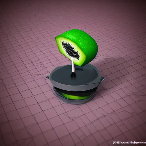 Image similar to a funny turntable with a needle on top of kiwi, a low poly render, featured on polycount, computer art, sketchfab, rendered in maya, voxel art