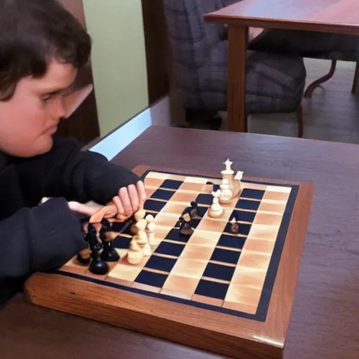 Image similar to Master of evil playing versus a tiny rabit in a game of chess