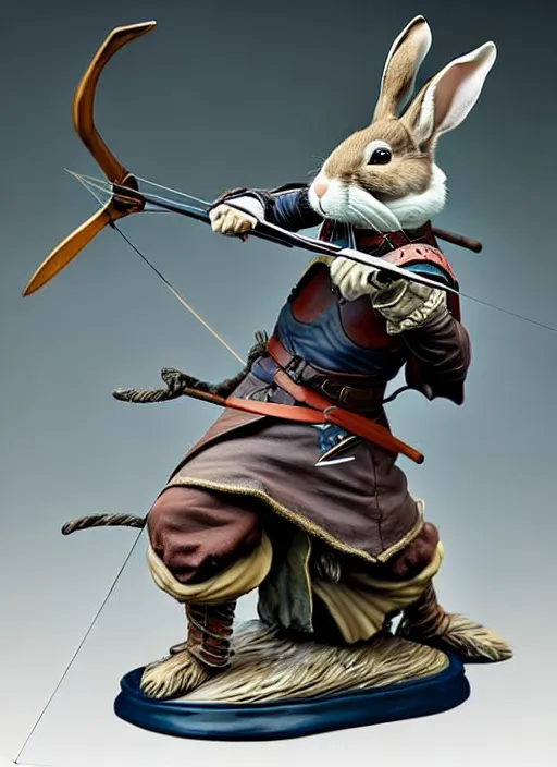 Prompt: a porcelain figurine of a heroic rabbit crossbowman, redwall, greg rutowski and jean baptiste monge, very detailed, epic fantasy concept art