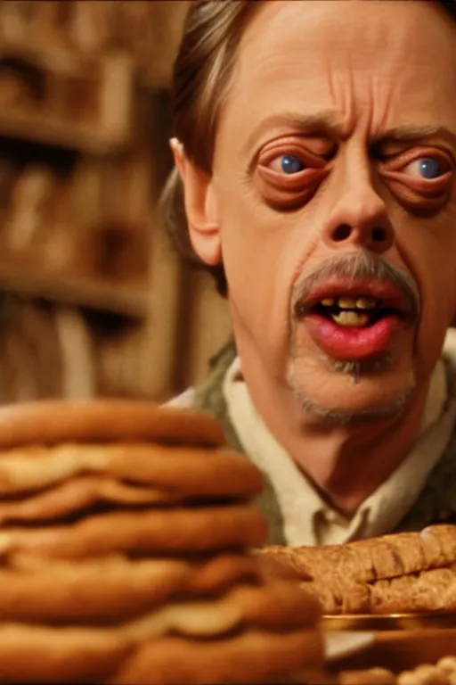 Image similar to film still of steve buscemi made out of bread in lord of the rings, 4 k