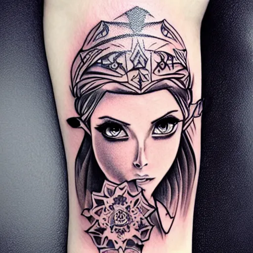 Image similar to tattoo design, stencil, portrait of princess zelda by artgerm,