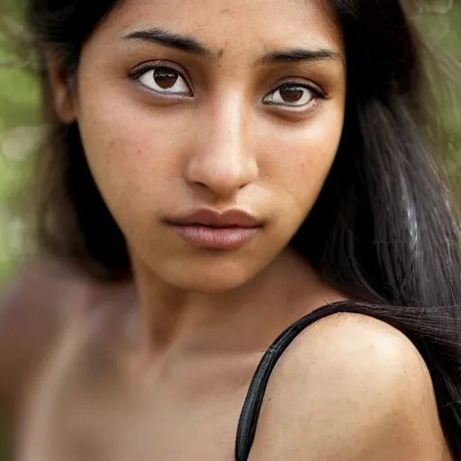 Image similar to a portrait of a stunningly beautiful nepali female, dark eyes, dark hair, olive skin, depth of field, zeiss lens, detailed, centered, artstation, fashion photoshoot, by Annie Leibovitz and Steve McCurry, David Lazar, Jimmy Nelsson, Breathtaking, 8k resolution, extremely detailed, beautiful, establishing shot, artistic, hyperrealistic, beautiful face, octane render