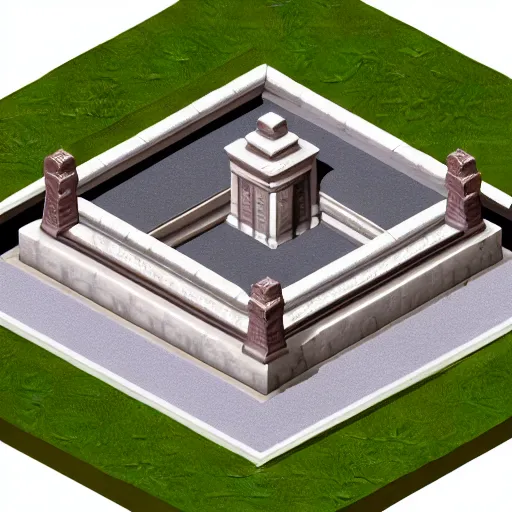 Prompt: isometric render of an underground temple