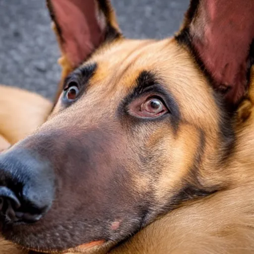 Prompt: a belgian malinois reclining on a slice of swiss cheese