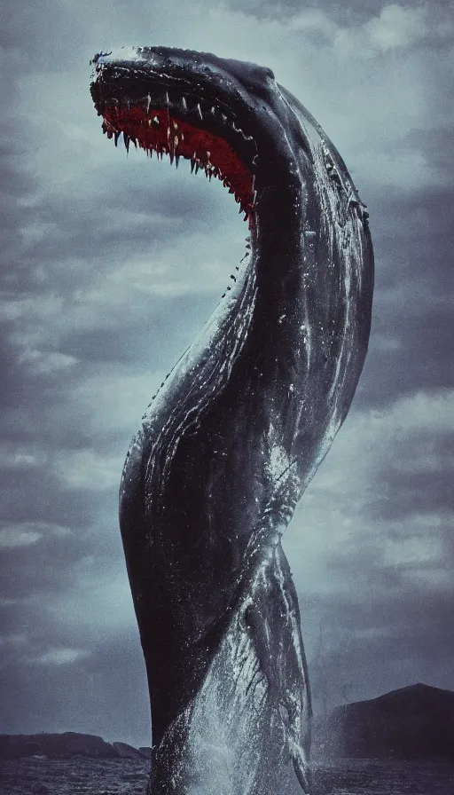 Image similar to a color pentax photograph of a monstrous horror whale, sharp teeth, giant mouth, dark fantasy horror art