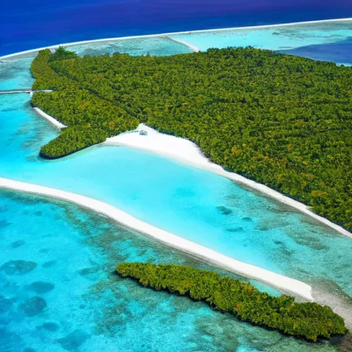 Prompt: exotic location in the maldives, view from helicopter