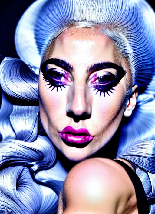 Image similar to lady gaga styled by nick knight posing, vogue magazine, canon, highly realistic. high resolution. highly detailed. dramatic. 8 k. 4 k.