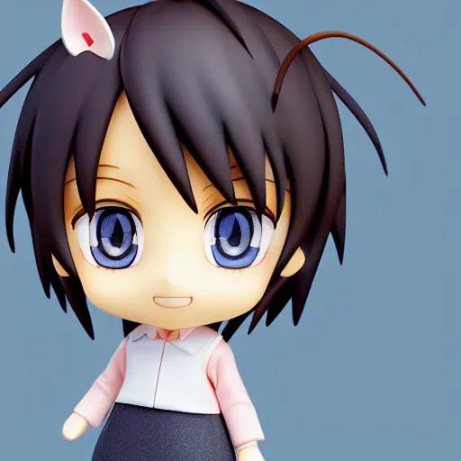 Prompt: character face portrait of a singular kawaii chibi in the sytle of kyoto animation, in simple background, nendoroid eyes, blender, toon rendering, toon shader