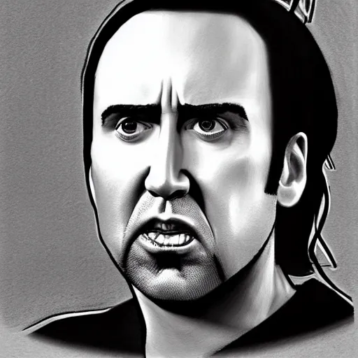 Prompt: nic cage as drawn by junior ito, buff, mangw portrait, highly detailed,