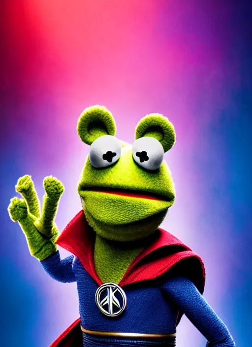 Image similar to studio portrait still of muppet!!!!! doctor strange in avengers endgame!!!!!! as a muppet muppet as a muppet, 8 k, studio lighting, key light,