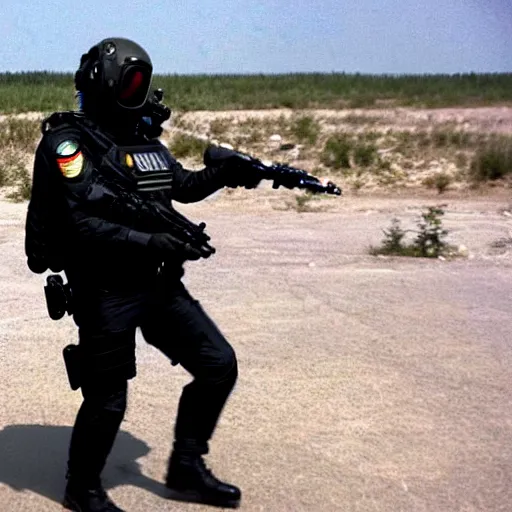 Image similar to extraterrestrial, zeta reticulan, being arrested by russian special forces