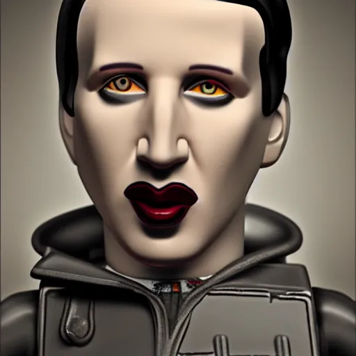 Prompt: photorealistic portrait of marilyn manson with body of lego toy, lego movie still, realistic 3 d render, 8 k