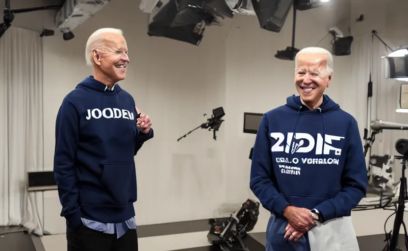 Image similar to a photo of joe biden using a bts k - pop hoodie, ultra detailed, studio photography