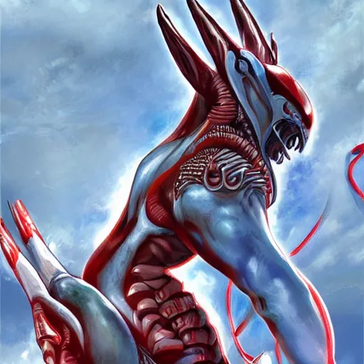 Image similar to Ultraman is digging on Xenomorph's back, digital art,high detailed,fine art,trending on Artstation.