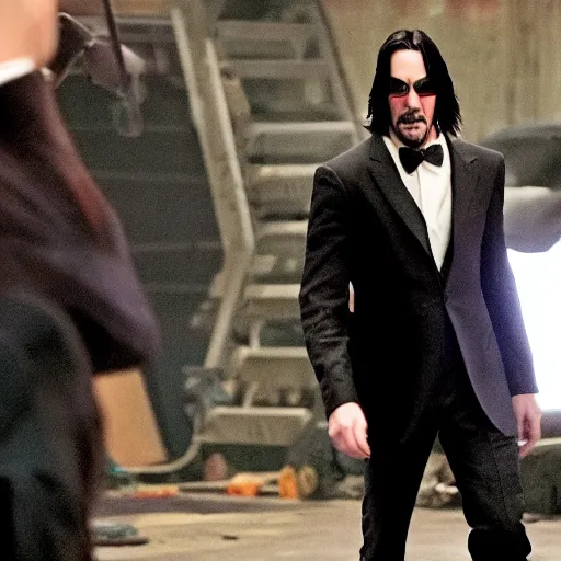 Image similar to Keanu reeves in batman suit in gotham