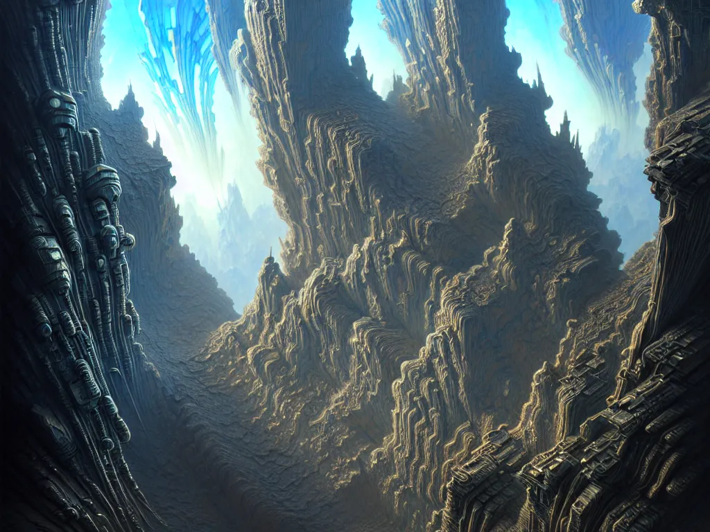 Image similar to ultra detailed, futuristic cityscape carved into mountain wall, fractal mandelbulb, cyberpunk, fantasy, intricate details, elegant, super highly detailed, professional digital painting, artstation, concept art, smooth, sharp focus, extreme illustration, Unreal Engine 5, Photorealism, 8k, cinematic, art by artgerm and greg rutkowski and alphonse mucha and loish and WLOP