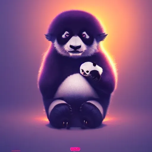 Image similar to looks like a panda. It has glowing fur, a glossy snout and puffy ears:: by beeple and James Gilleard and Justin Gerard :: ornate, dynamic, particulate, intricate, elegant, highly detailed, centered, artstation, smooth, sharp focus, octane render, 3d