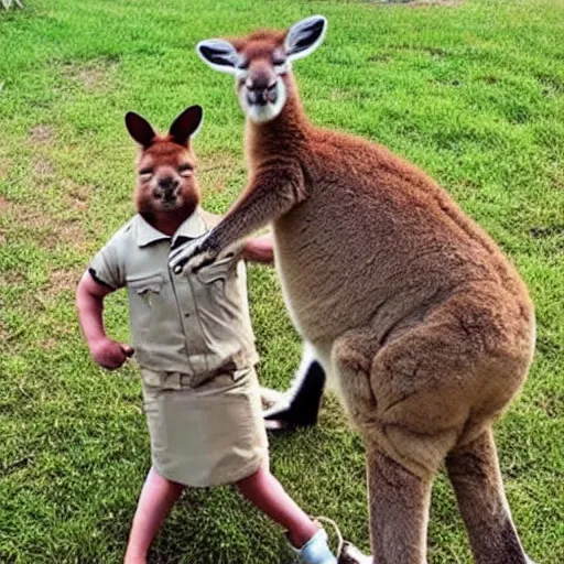 Image similar to dwayne johnson if he was a kangaroo, wearing a safari outfit