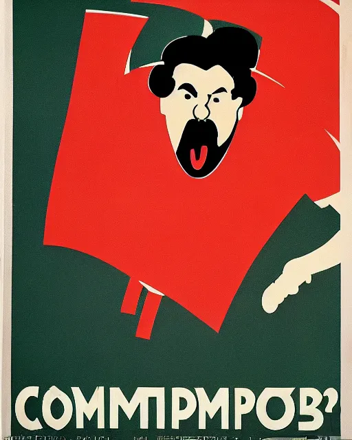 Image similar to soviet propaganda poster of an angry communist developer yelling at his computer