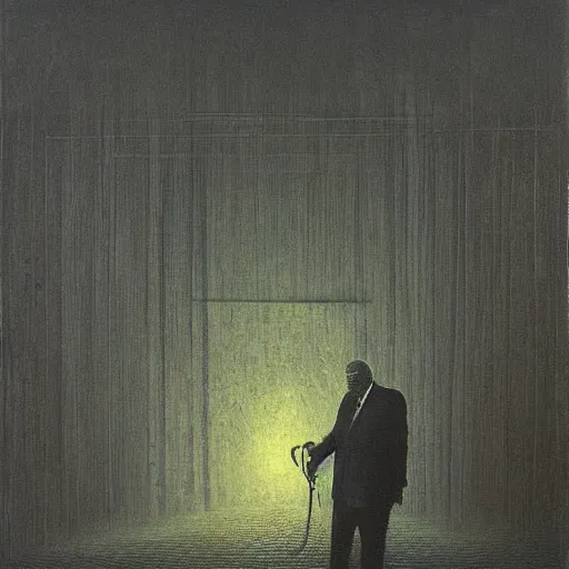 Image similar to the maddening silence of benjamin netanyahu, painting by beksinski