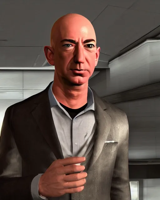 Image similar to an award winning portrait of Jeff Bezos as a GTA IV character, rendered in CryEngine