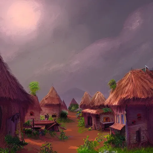 Image similar to village on an alien planet, digital art