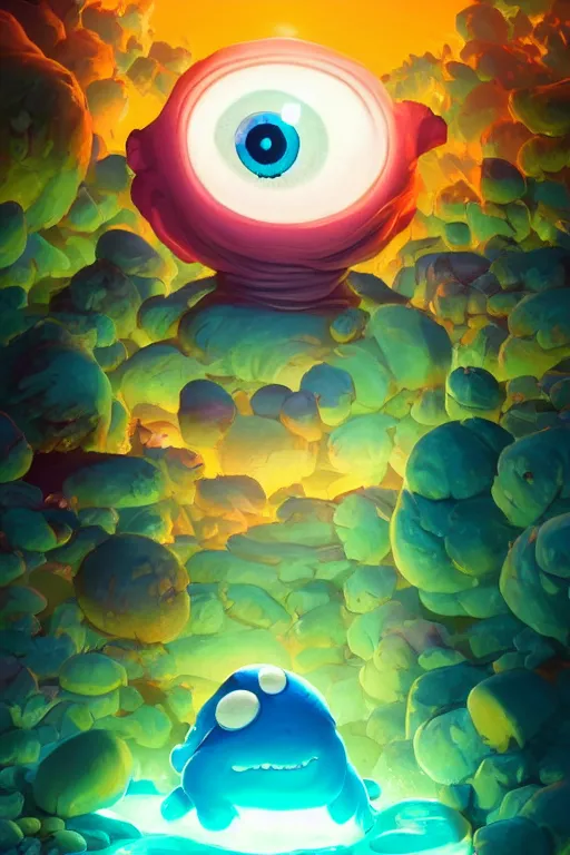 Image similar to smurf ghost creature animal sushi cristal very big eye roots cactus elemental flush of force nature micro world fluo fishscale, behance hd by jesper ejsing, by rhads, makoto shinkai and lois van baarle, ilya kuvshinov, rossdraws radiating a glowing aura global illumination ray tracing hdr