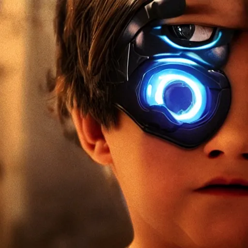 Image similar to movie still of boy super heroe cyborg, cinematic composition, cinematic light, by edgar wright